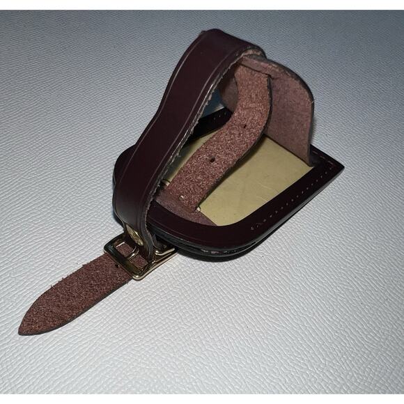 RARE Louis Vuitton Name Tag Plum Leather Bordeaux France Goldtone LN - Picture 9 of 16